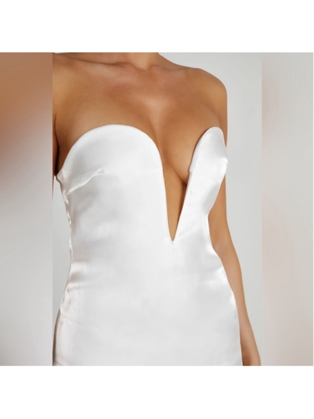 Meshki White Chantelle Strapless Plunge Satin Midi Dress - Picture 3 of 8